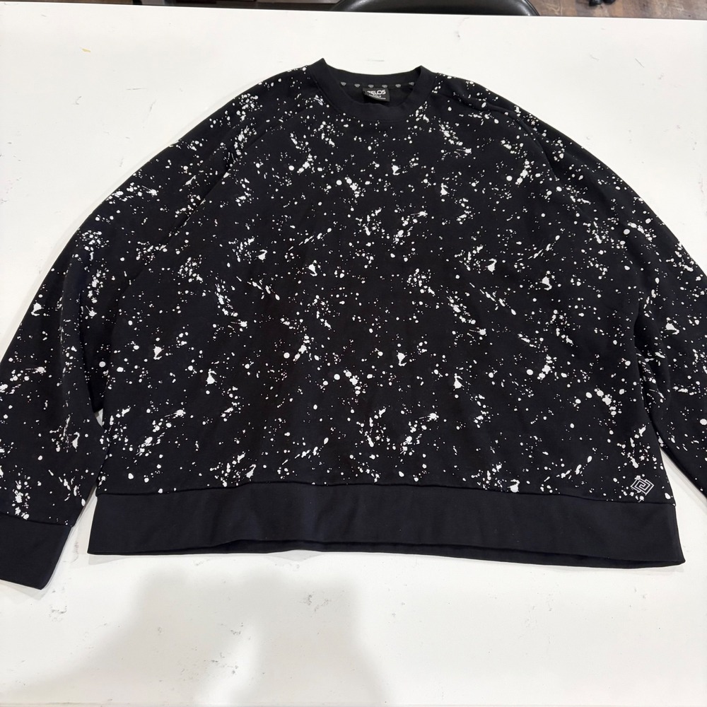 Zelos Mens 2XLT Black White Paint Splatter Raglan Crewneck Sweatshirt Big & Tall
